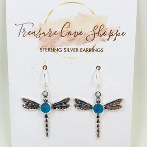 Sterling Silver Dragonfly Earrings with Turquoise Accent